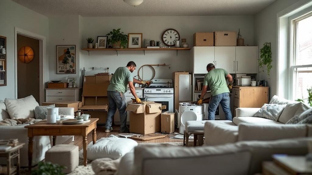 Norfolk street scene with junk removal truck outside residential property