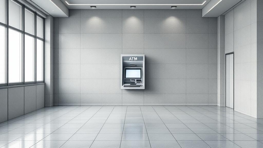 Crew maneuvering a large ATM unit through a commercial space