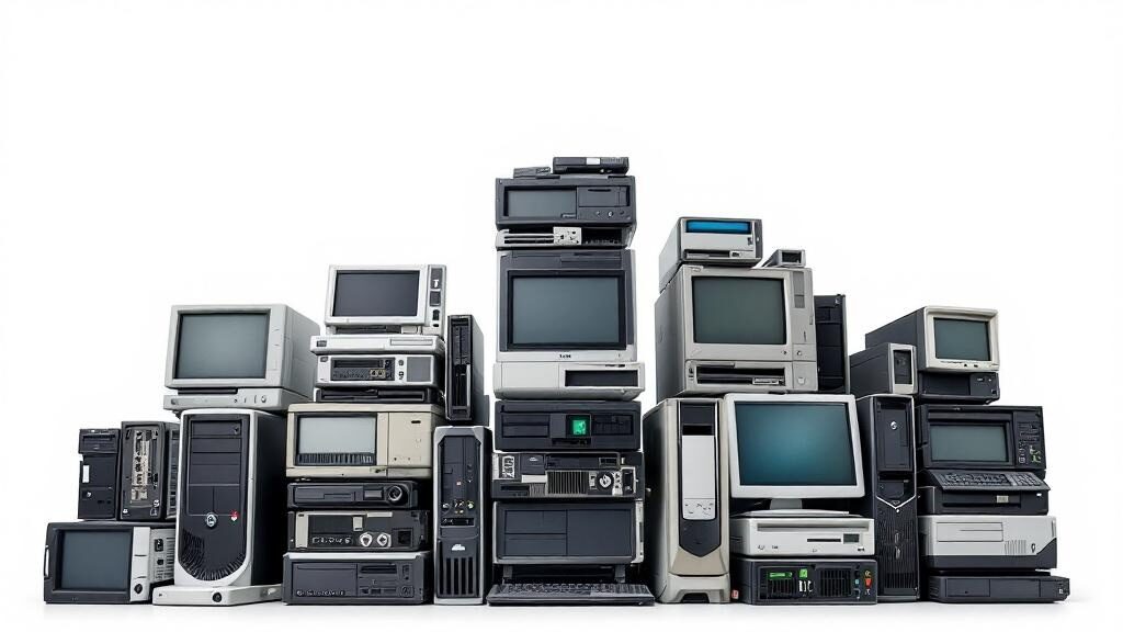 Crew loading boxes of old computers and monitors for recycling