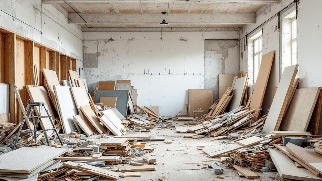 Construction debris piled at Chesapeake renovation site ready for removal