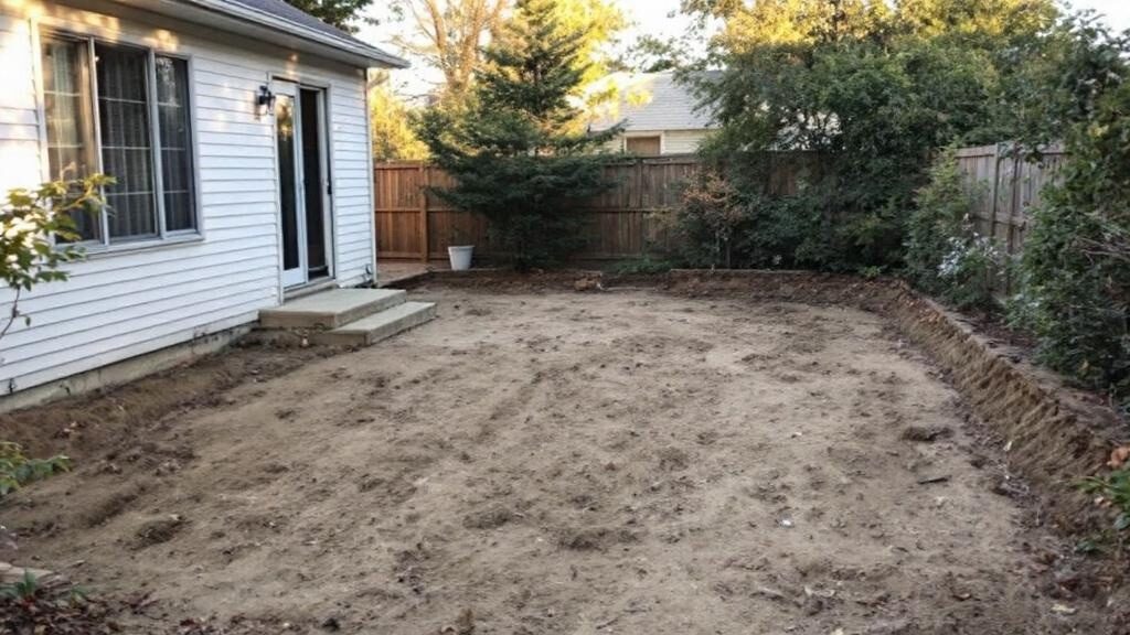 Empty backyard after full deck demolition, ready for new build
