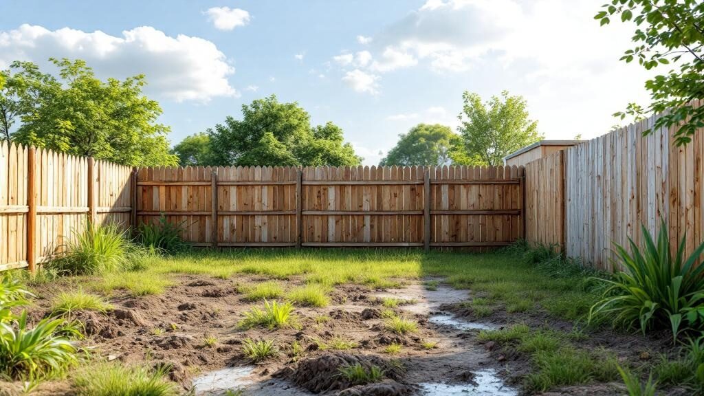 Cleared fence line after removal, yard ready for new installation