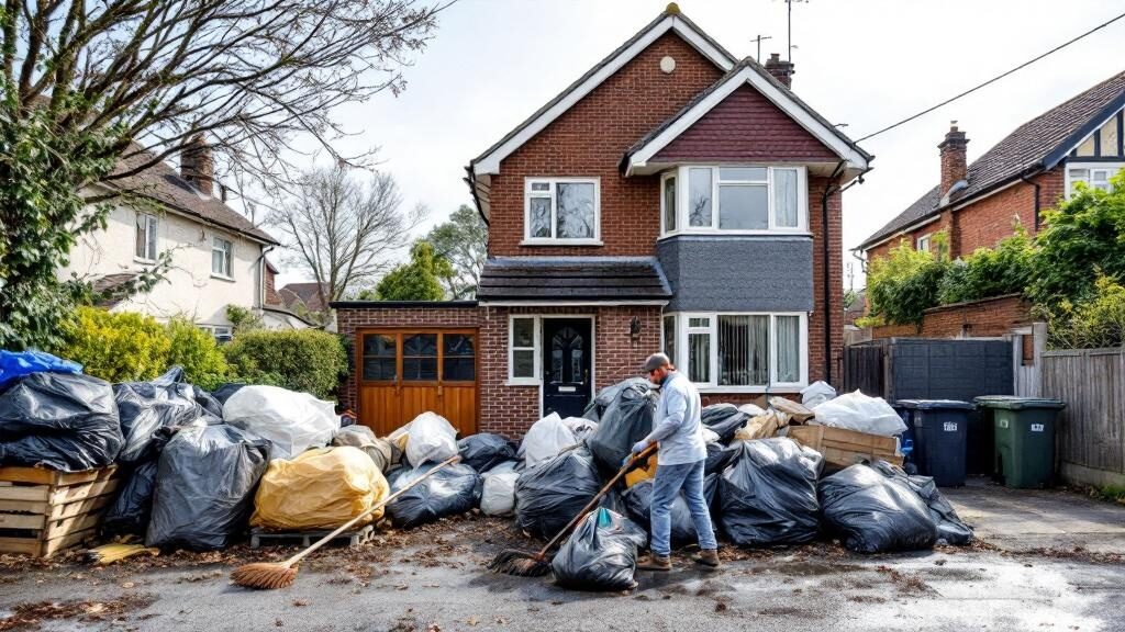 Large truck loaded with garbage after property cleanout