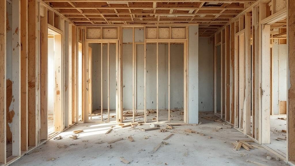 Debris hauled away after interior room demolition