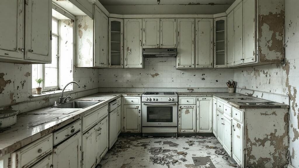 Kitchen cabinets being removed during demolition in Chesapeake