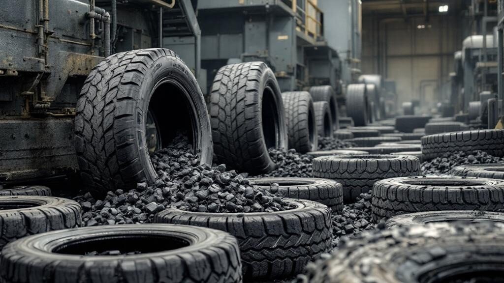 Large pile of old tires staged for pickup and recycling