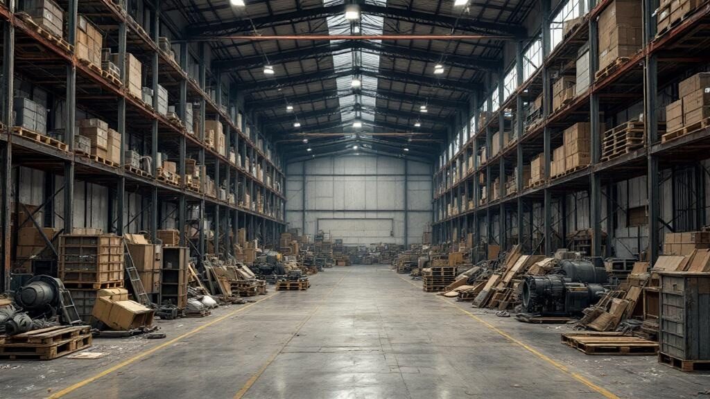 Industrial pallet racking being removed from a Chesapeake warehouse